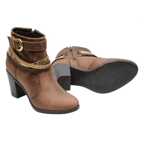 Bota Casual Feminina Cano Curto Couro Comfort Havana - Image 4