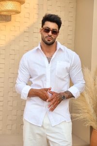 Camisa Social Masculina Verano Manga Longa Com Bolso