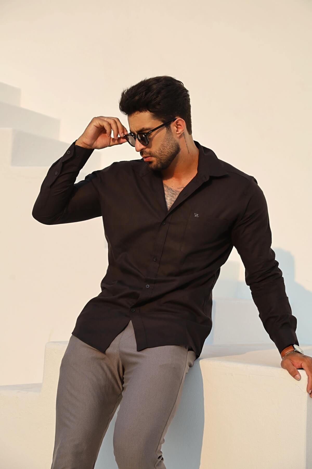 Camisa Social Masculina Verano Manga Longa Com Bolso