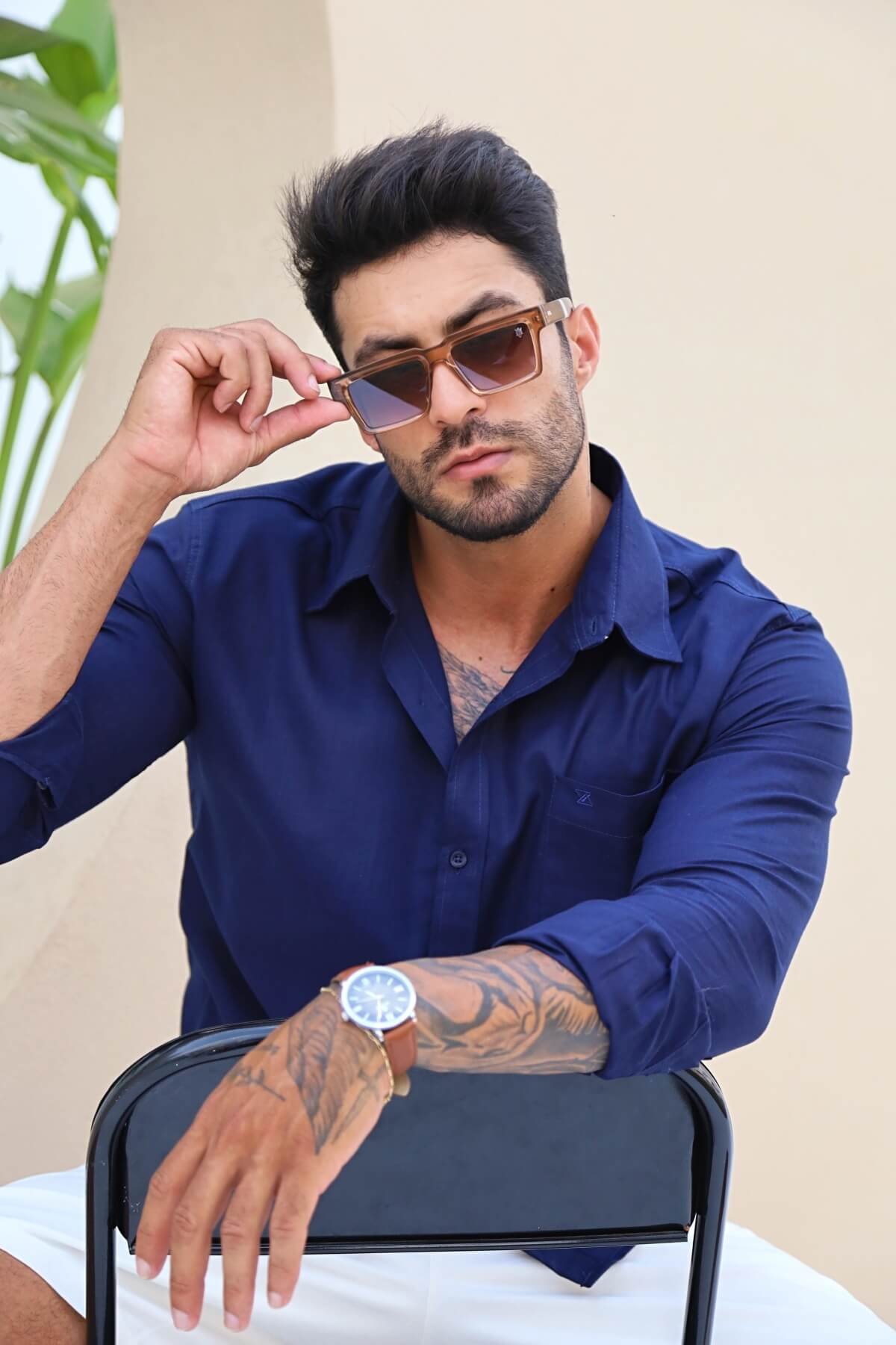 Camisa Social Masculina Verano Manga Longa Com Bolso